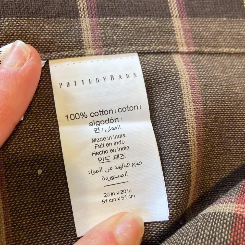 Pottery Barn Woodrow Plaid Cotton Napkins, SET OF 3 Brown Gray Multi Rare Rustic